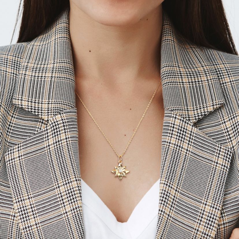 Diamond Accent North Star Charm Necklace in Yellow Plated Sterling Silver