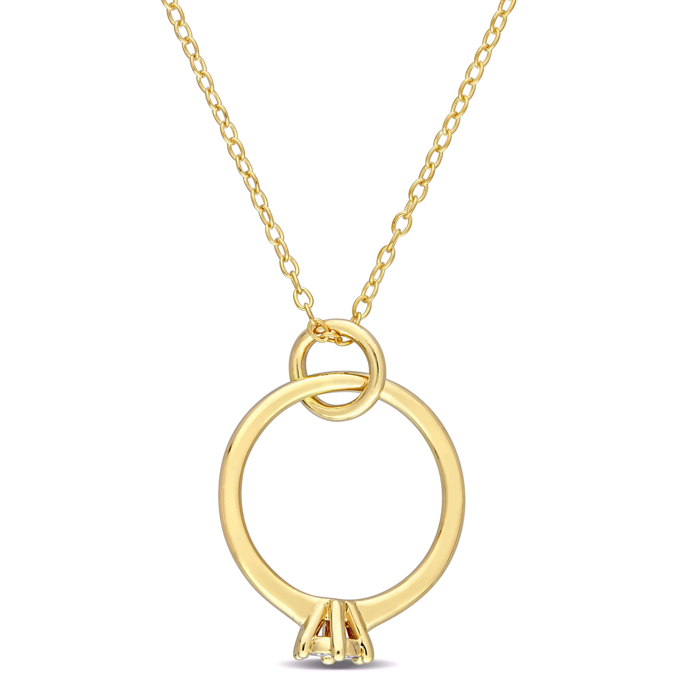 Diamond Accent Promise Ring Charm Necklace in Yellow Plated Sterling Silver