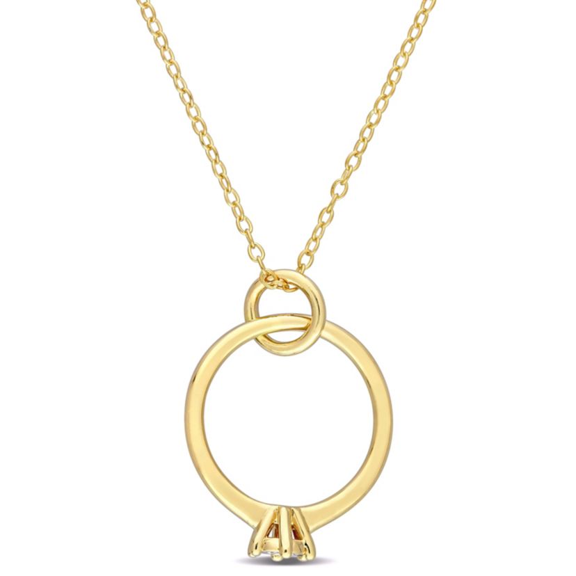 Diamond Accent Promise Ring Charm Necklace in Yellow Plated Sterling Silver
