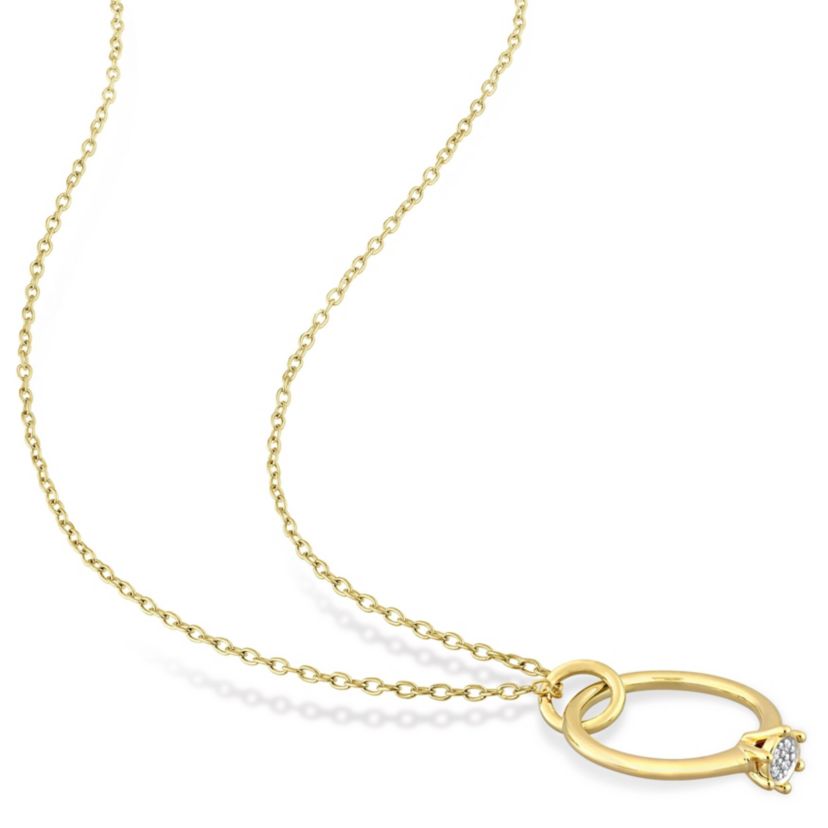 Diamond Accent Promise Ring Charm Necklace in Yellow Plated Sterling Silver
