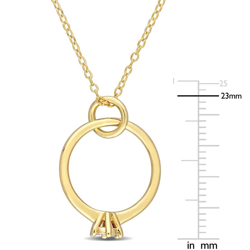 Diamond Accent Promise Ring Charm Necklace in Yellow Plated Sterling Silver
