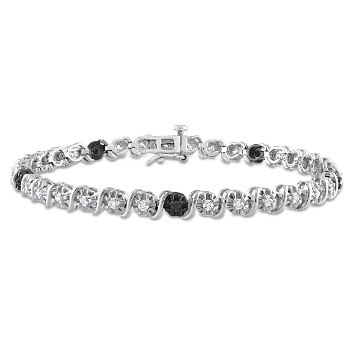 1 CT TW Black & White Diamond Tennis Bracelet in Sterling Silver