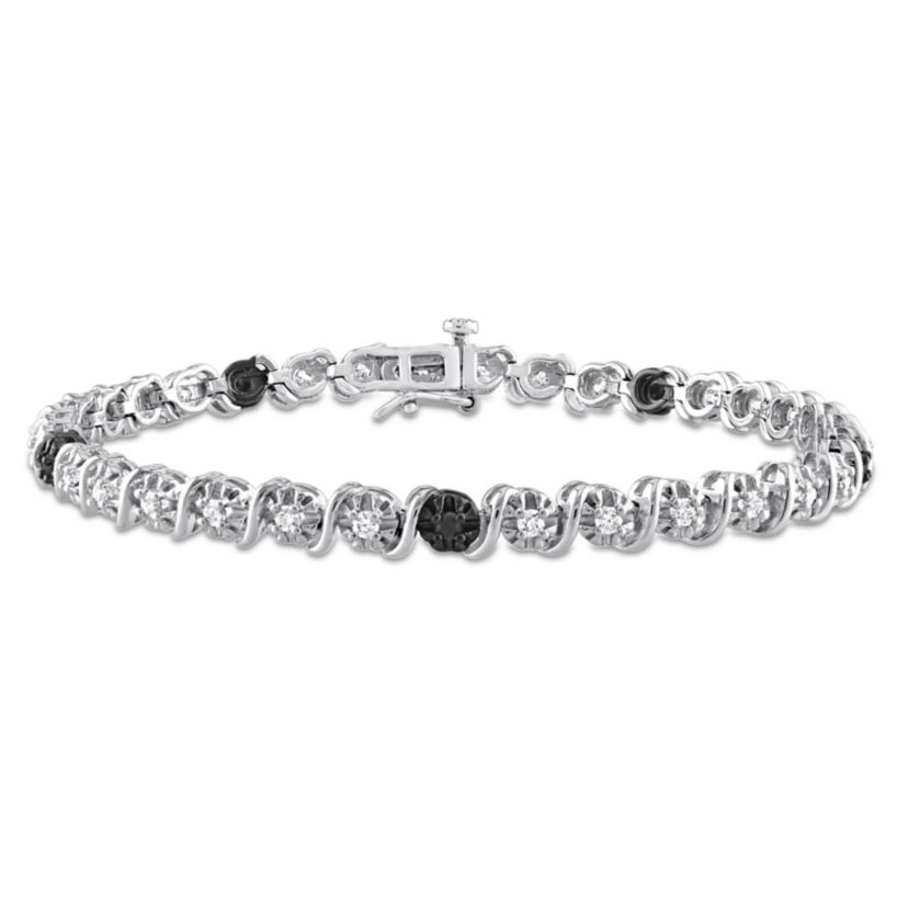 1 CT TW Black & White Diamond Tennis Bracelet in Sterling Silver