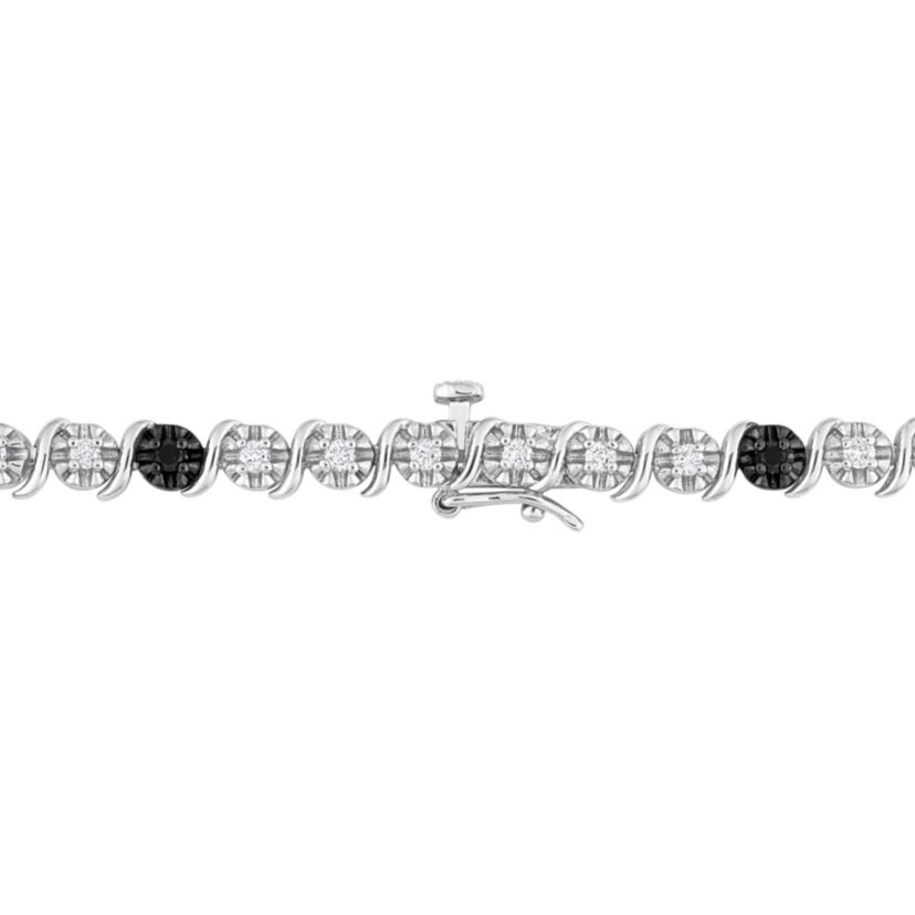 1 CT TW Black & White Diamond Tennis Bracelet in Sterling Silver