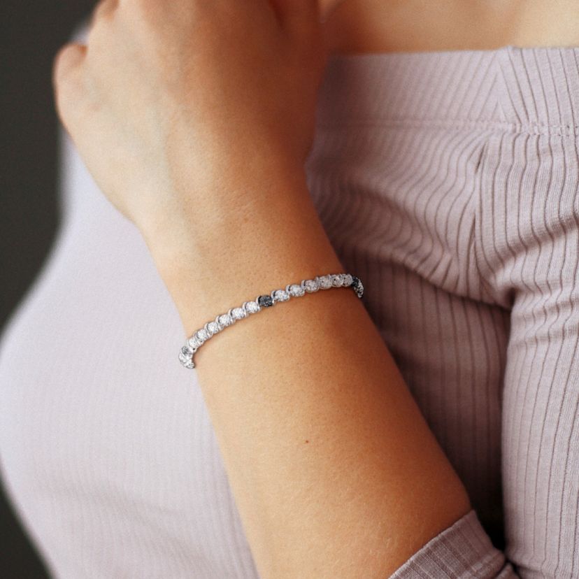 1 CT TW Black & White Diamond Tennis Bracelet in Sterling Silver