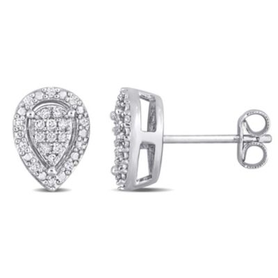 Belk & Co 1/5 CT TW Diamond Halo Teardrop Earrings in Sterling Silver, White