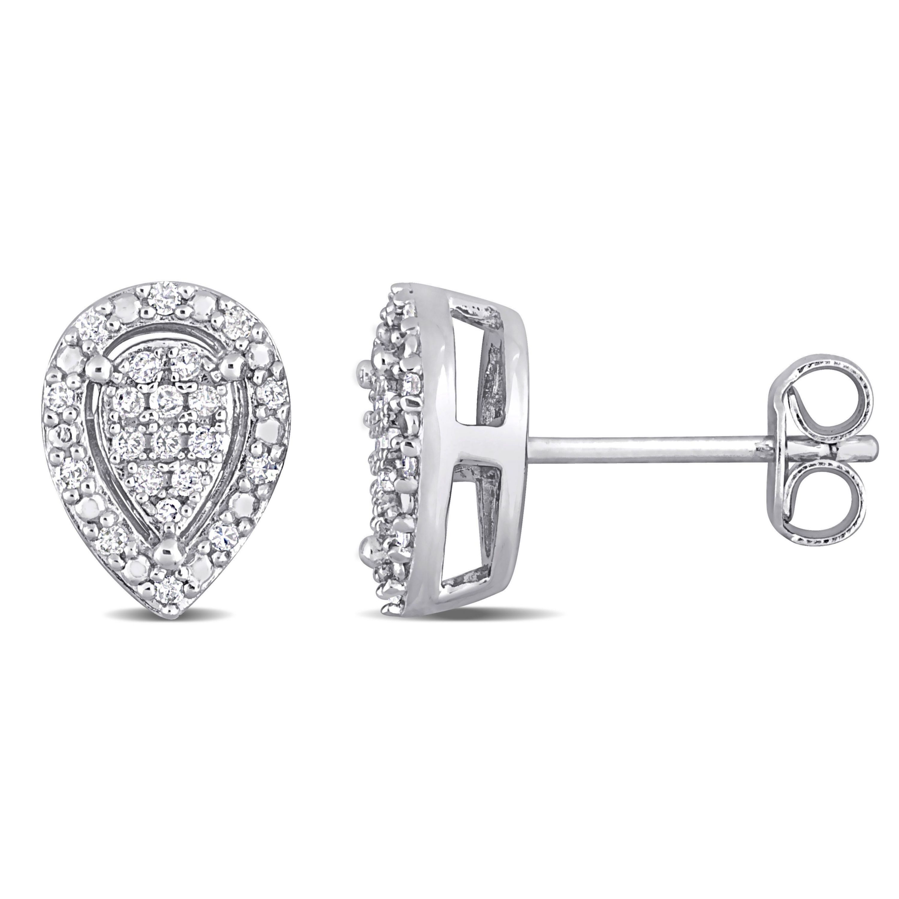 1/5 CT TW Diamond Halo Teardrop Earrings in Sterling Silver