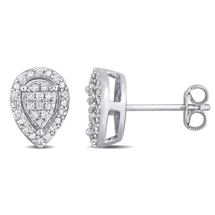 1/5 CT TW Diamond Halo Teardrop Earrings in Sterling Silver