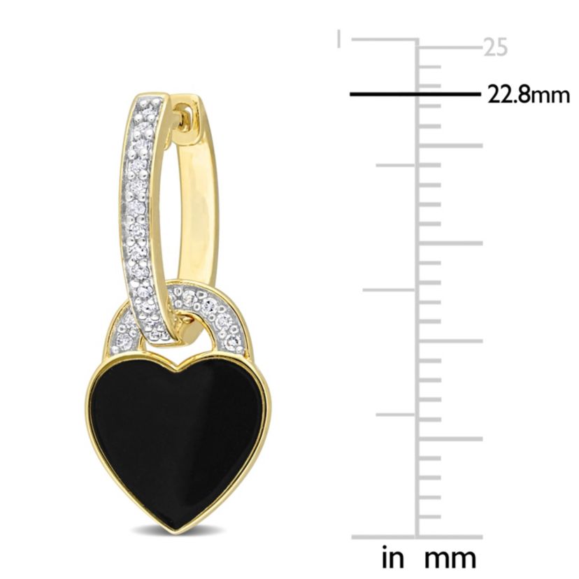 1/5 CT TW Diamond Black Enamel Heart Earrings in Yellow Plated Sterling Silver