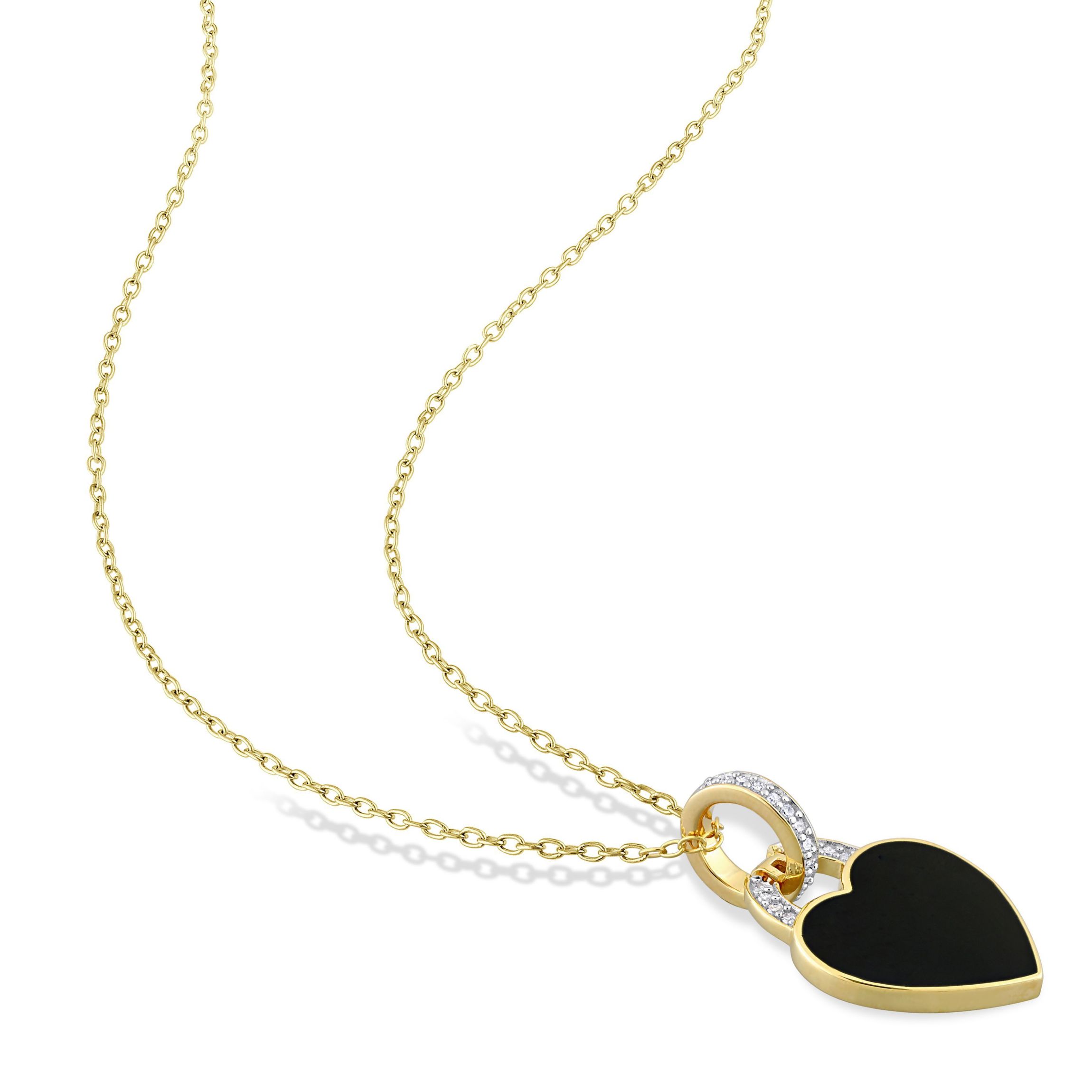 1/10 CT TW Diamond Black Enamel Heart Necklace in Yellow Plated Sterling Silver