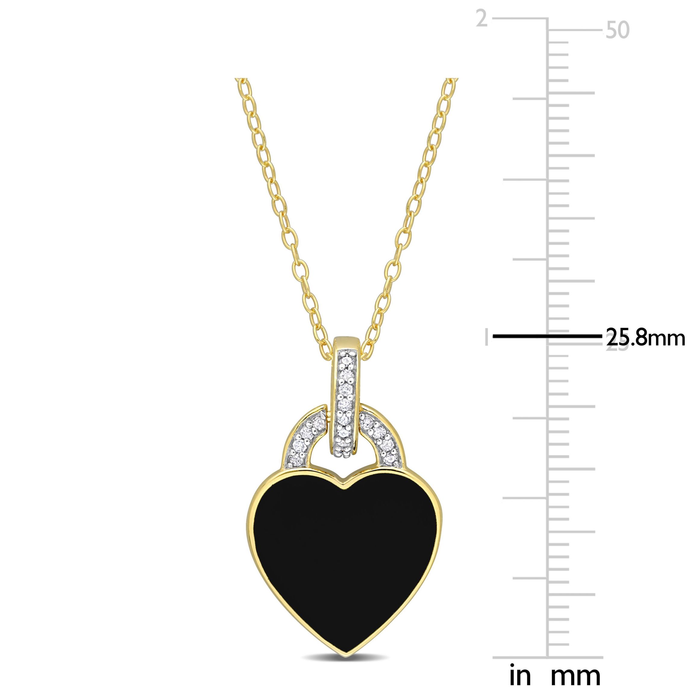 1/10 CT TW Diamond Black Enamel Heart Necklace in Yellow Plated Sterling Silver
