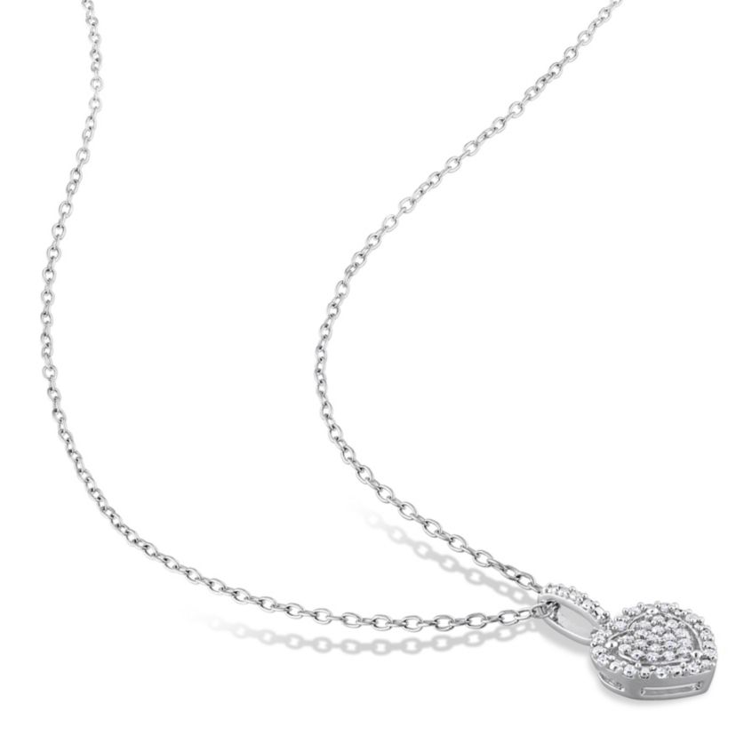 2-Piece Set 2/5 CT TW Diamond Heart Cluster Earrings and Necklace in Sterling Silver