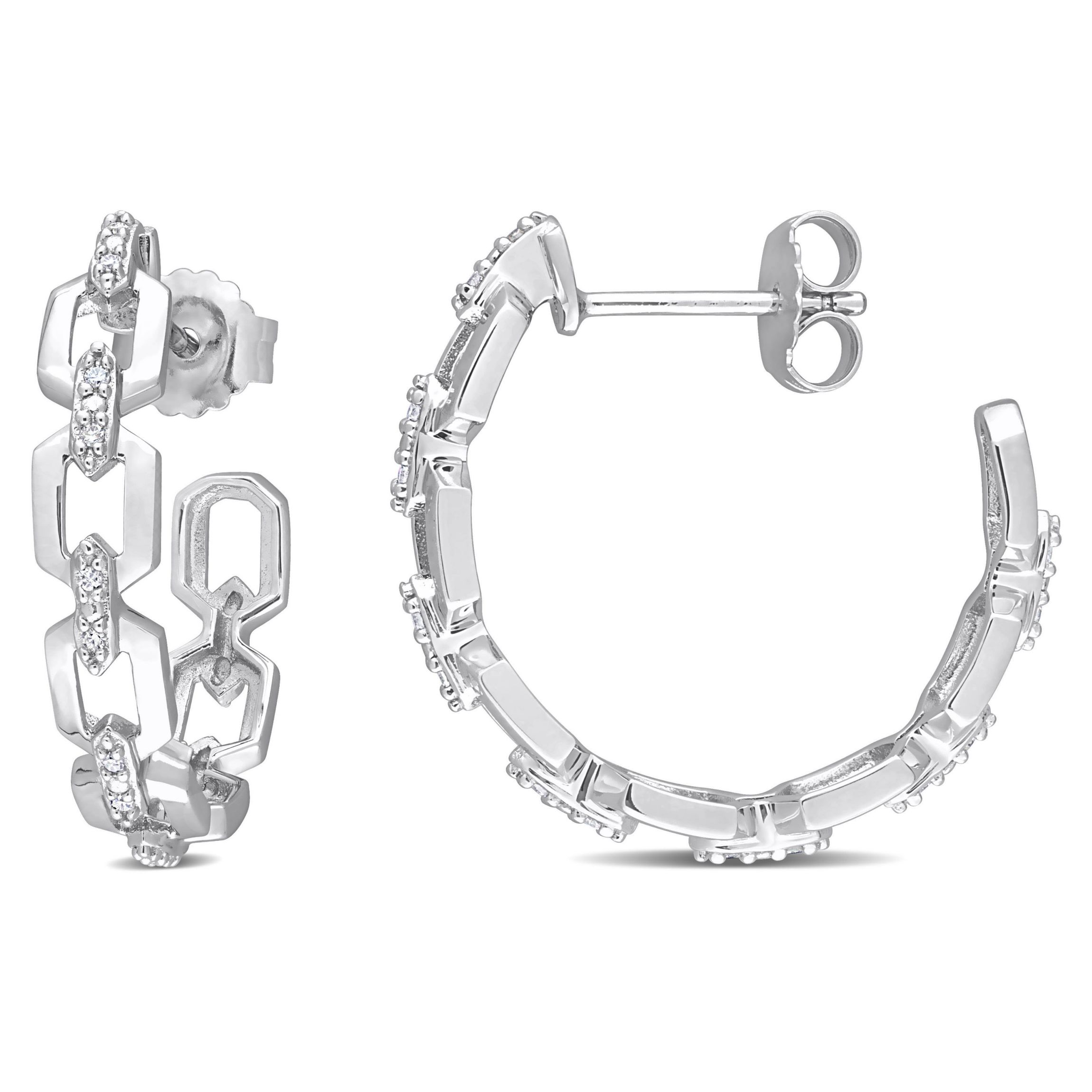 1/7 CT TW Diamond Link Semi-Hoop Earrings in Sterling Silver