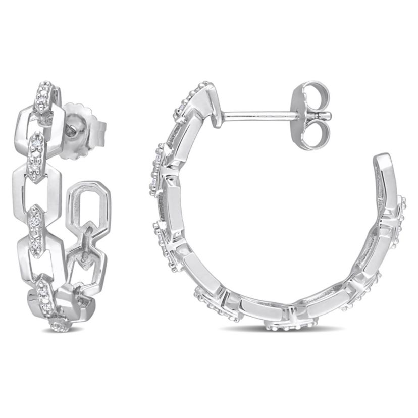 1/7 CT TW Diamond Link Semi-Hoop Earrings in Sterling Silver
