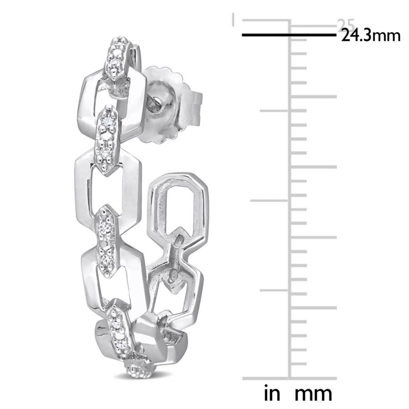 1/7 CT TW Diamond Link Semi-Hoop Earrings in Sterling Silver
