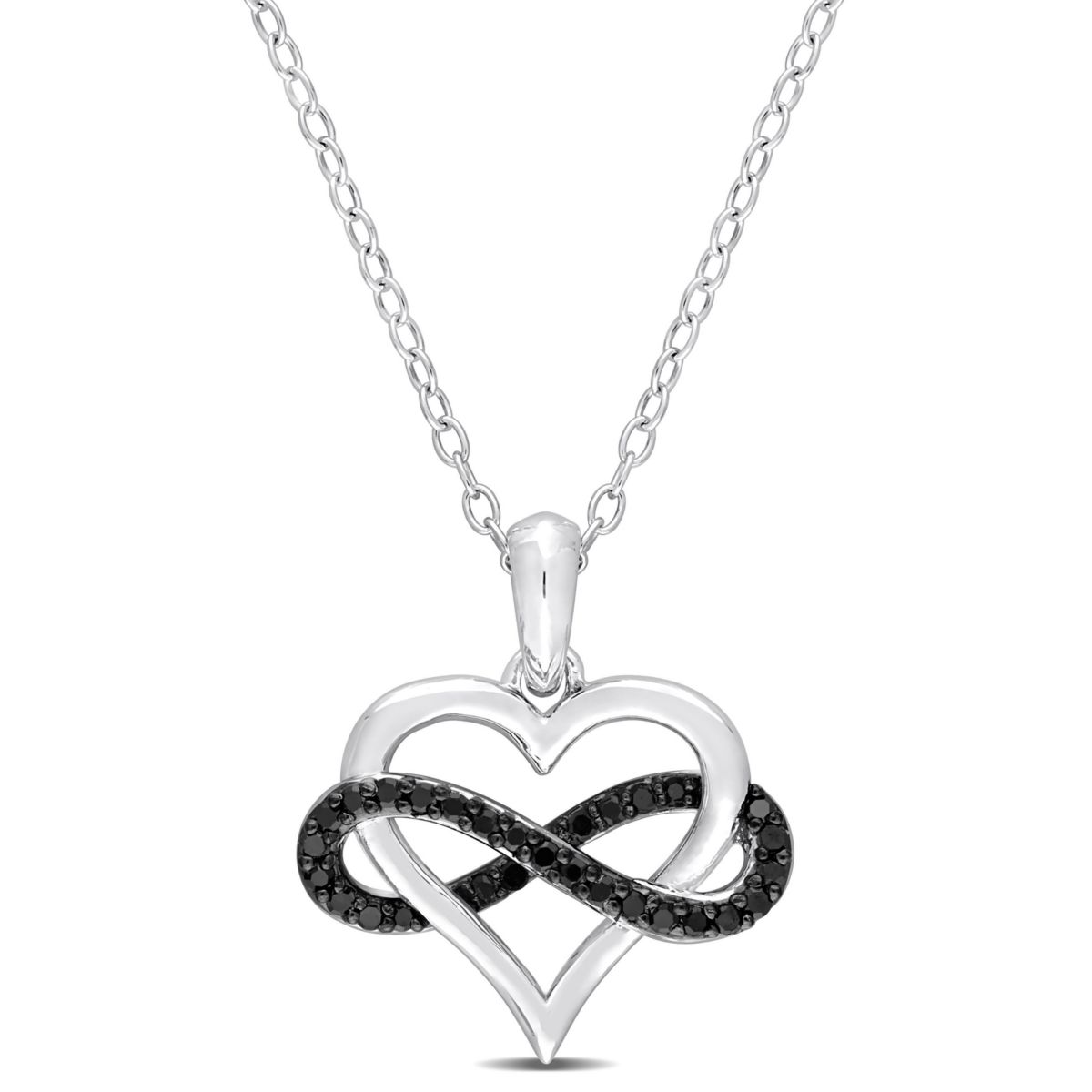 1/6 CT TW Black Diamond Heart and Infinity Necklace in Sterling Silver with Black Rhodium Plated