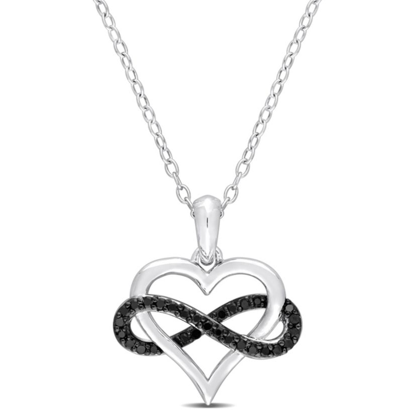 1/6 CT TW Black Diamond Heart and Infinity Necklace in Sterling Silver with Black Rhodium Plated