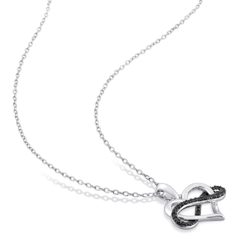 1/6 CT TW Black Diamond Heart and Infinity Necklace in Sterling Silver with Black Rhodium Plated