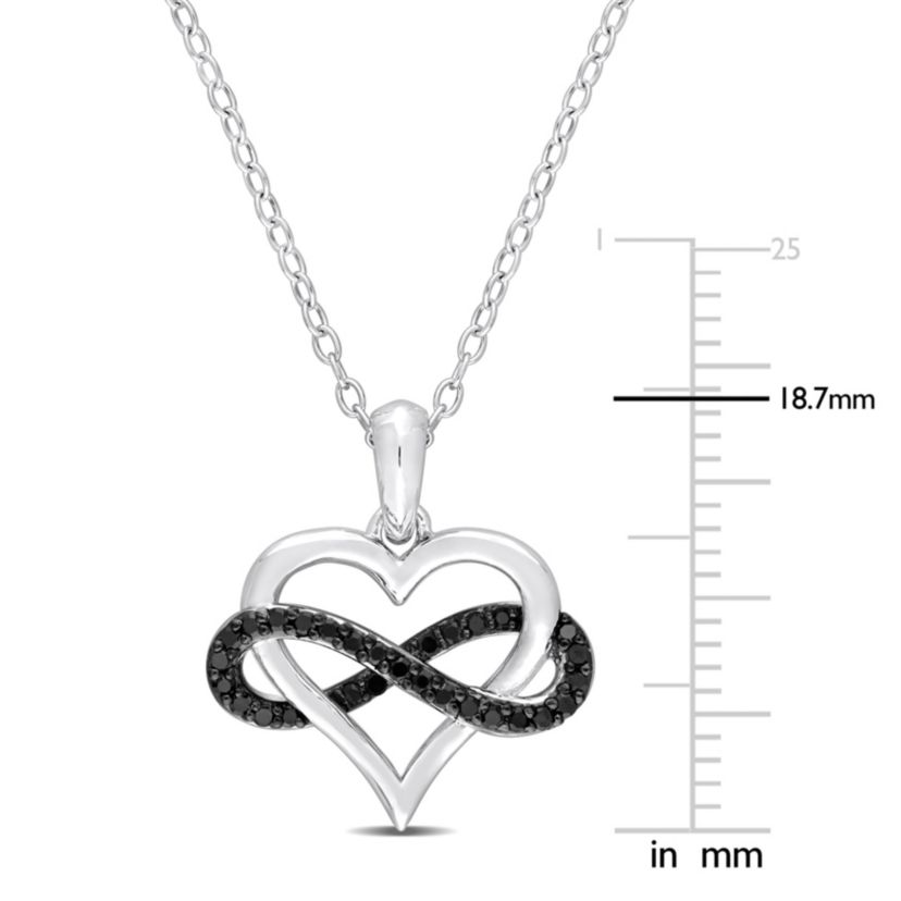 1/6 CT TW Black Diamond Heart and Infinity Necklace in Sterling Silver with Black Rhodium Plated