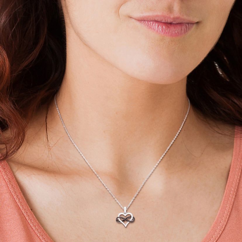 1/6 CT TW Black Diamond Heart and Infinity Necklace in Sterling Silver with Black Rhodium Plated