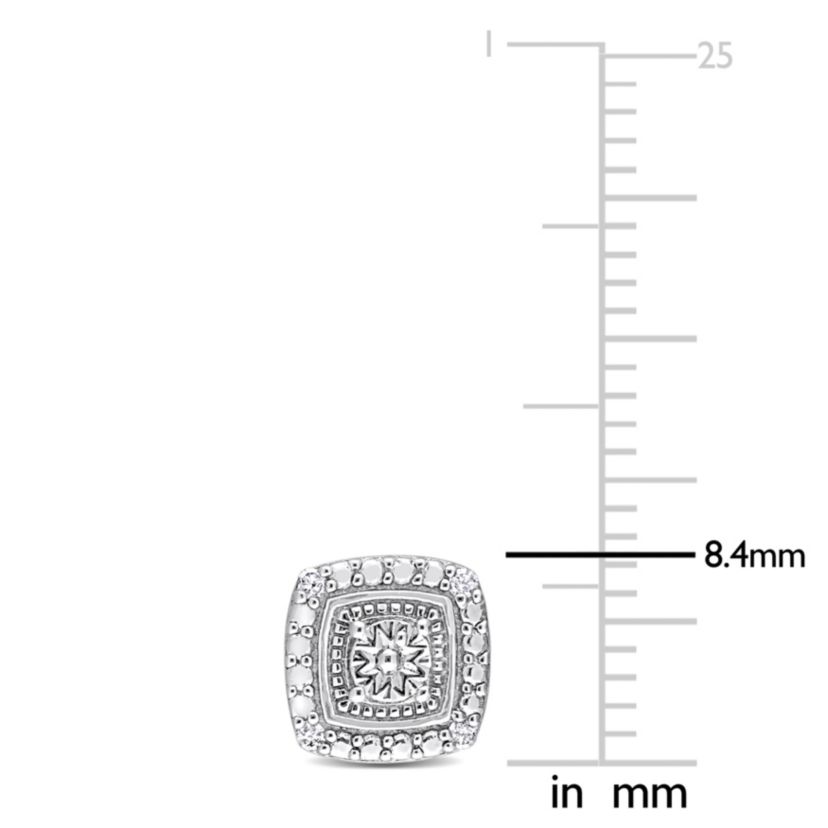 Diamond Accent Square Double Halo Stud Earrings in Sterling Silver