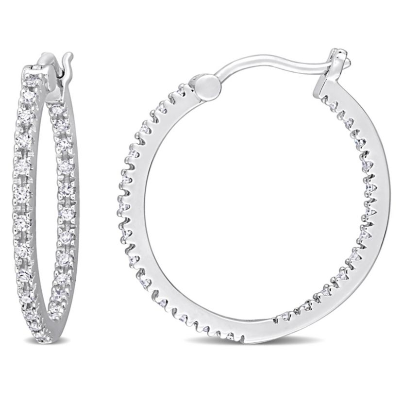 1/4 CT TW Diamond Hoop Earrings in Sterling Silver