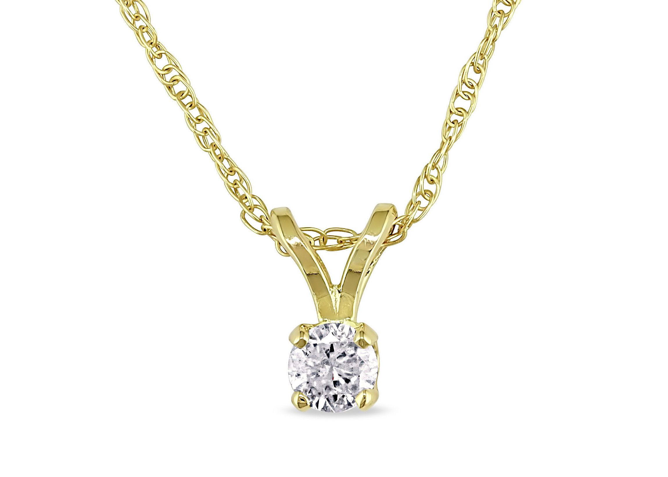 1/10 ct. t.w. Diamond Solitaire Pendant with Chain in 14K Yellow Gold
