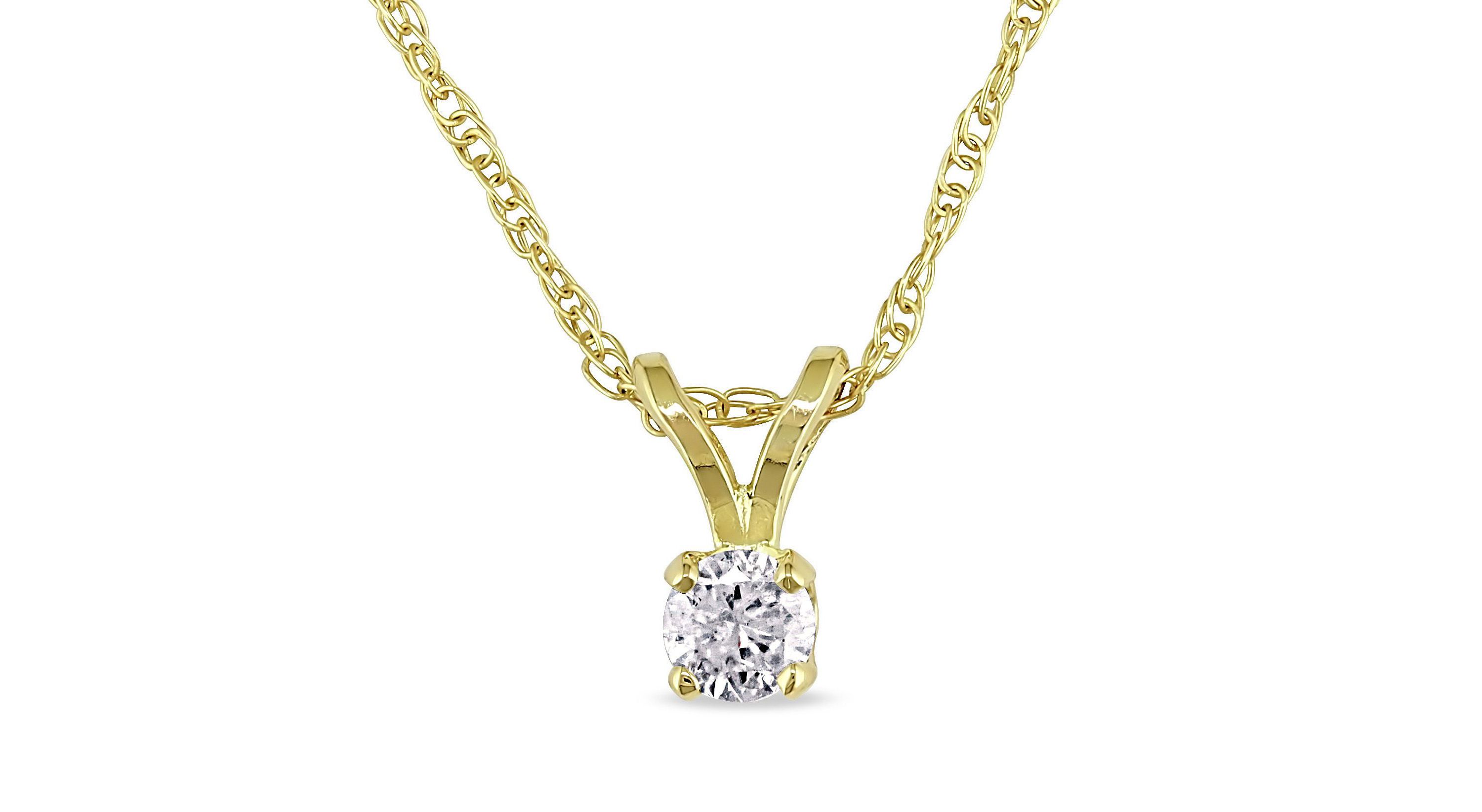 1/10 ct. t.w. Diamond Solitaire Pendant with Chain in 14K Yellow Gold