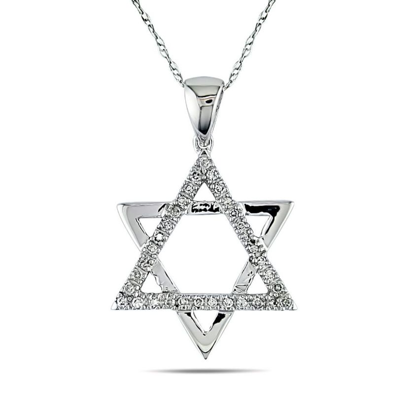 1/10 ct. t.w. Diamond Star of David Pendant with Chain in 10K White Gold