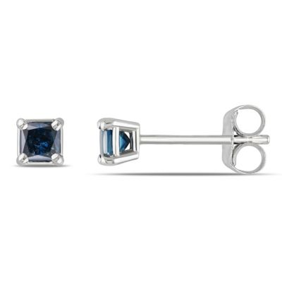Belk & Co 1/4 ct. t.w. Blue Princess Cut Diamond Stud Earrings in 14K White Gold -  5400426BLK007429