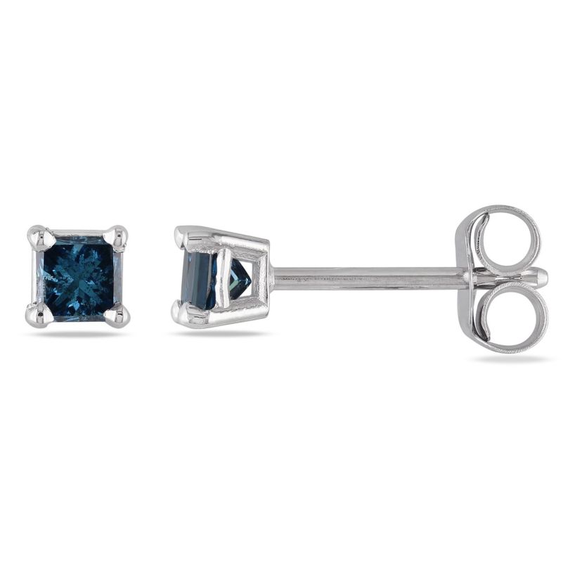 1/3 ct. t.w. Princess Cut Blue Diamond Stud Earrings in 14K White Gold