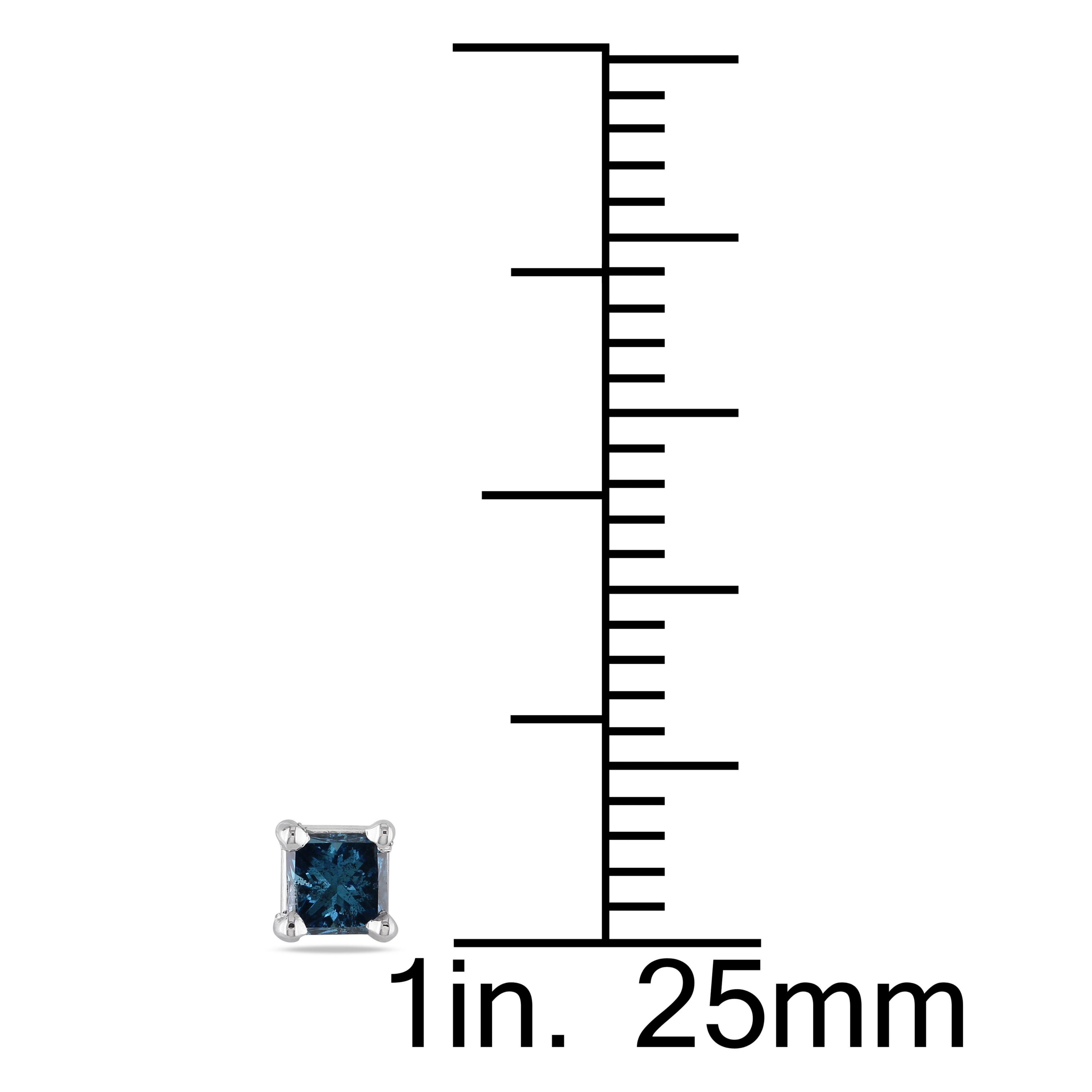 1/3 ct. t.w. Princess Cut Blue Diamond Stud Earrings in 14K White Gold