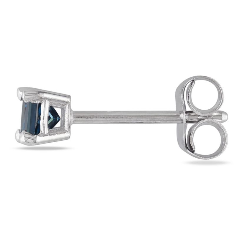 1/3 ct. t.w. Princess Cut Blue Diamond Stud Earrings in 14K White Gold