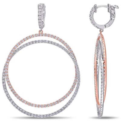Belk & Co 3.55 ct. t.w. Diamond Double Hoop Earrings in Two-Tone 14K White and Rose Gold