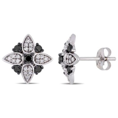 Belk & Co 2/5 ct. t.w. Black and White Diamond Floral Post Stud Earrings in 10K White Gold