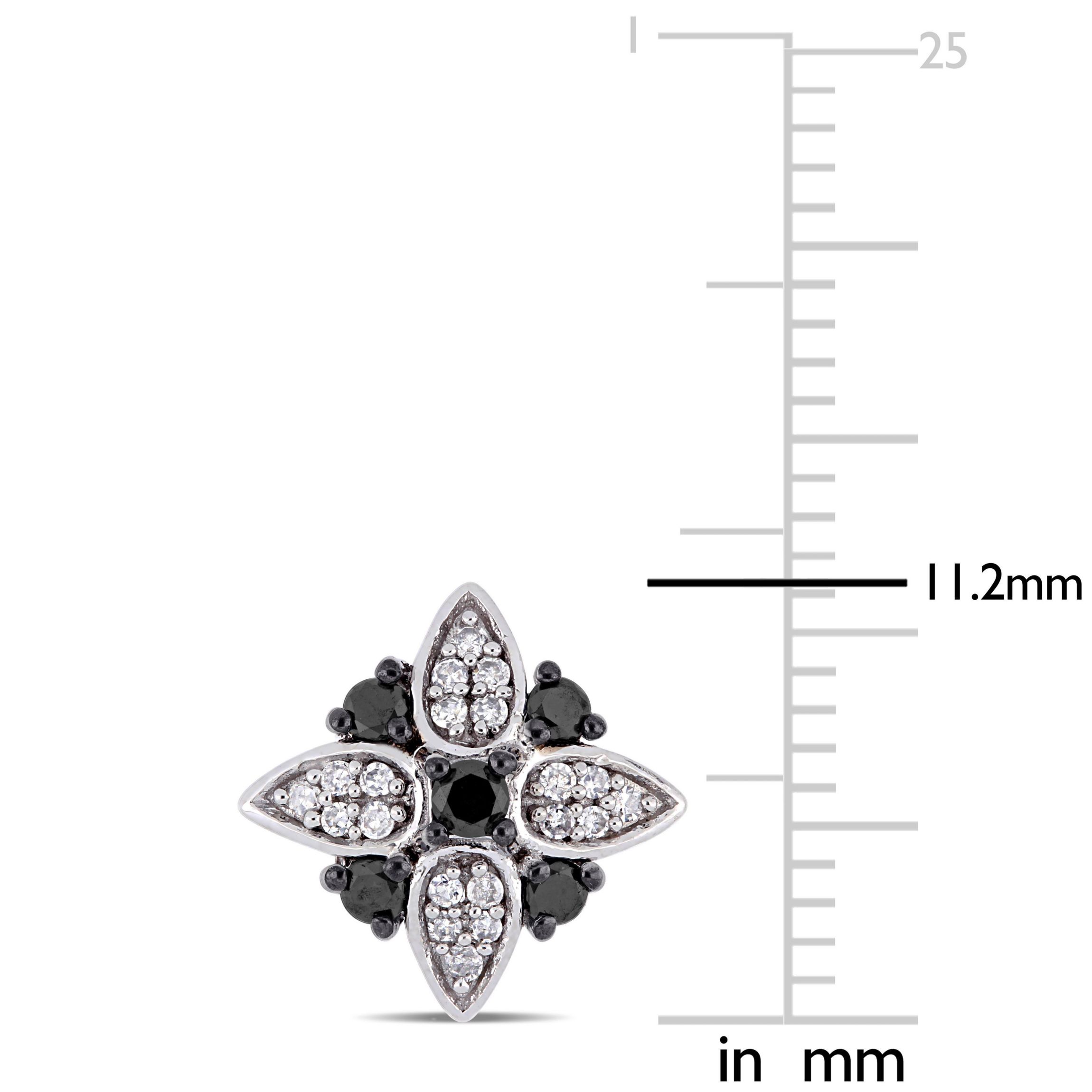 2/5 ct. t.w. Black and White Diamond Floral Post Stud Earrings in 10K White Gold