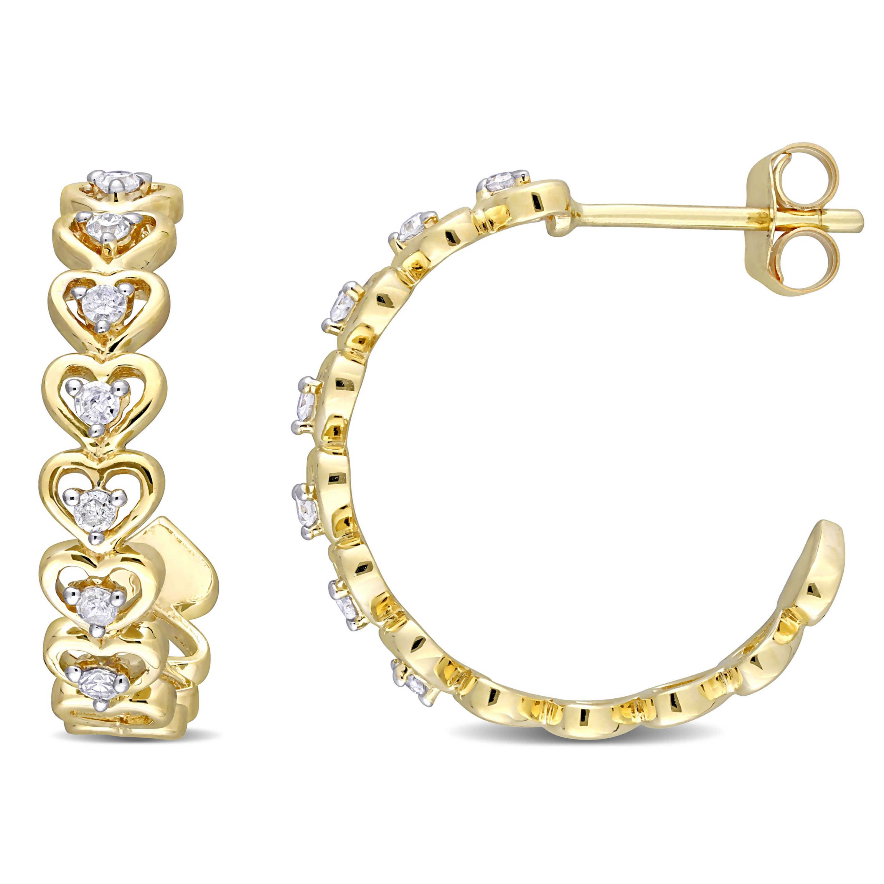 1/5 ct. t.w. Diamond Semi-Hoop Heart Earrings in 10K Yellow Gold
