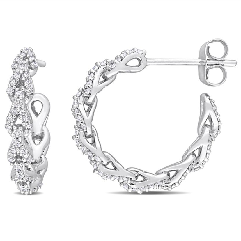 1/3 ct. t.w. Diamond Hoop Earrings in 10K White Gold