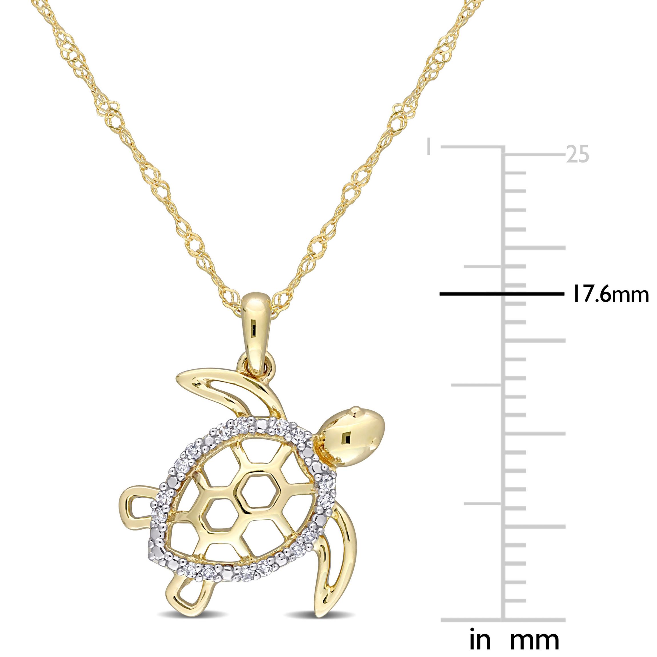 Diamond Accent Sea Turtle Pendant with Chain in 10K Yellow Gold
