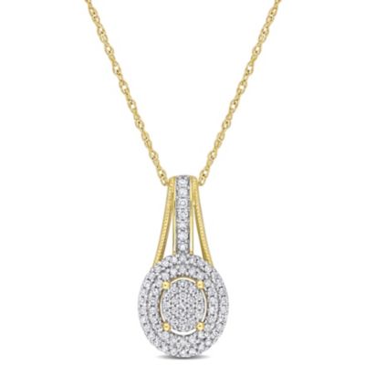 Belk & Co 1/4 Ct. T.w. Diamond Double Halo Oval Cluster Pendant With Chain In 10K Yellow Gold -  0075000230528