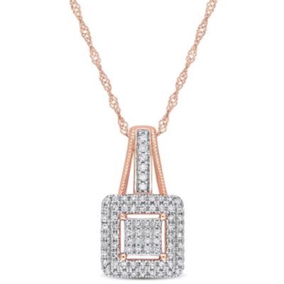 Belk & Co 1/4 ct. t.w. Diamond Double Halo Square Cluster Pendant with Chain in 10K Rose Gold