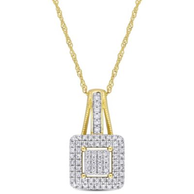 Belk & Co 1/4 ct. t.w. Diamond Double Halo Square Cluster Pendant with Chain in 10K Yellow Gold