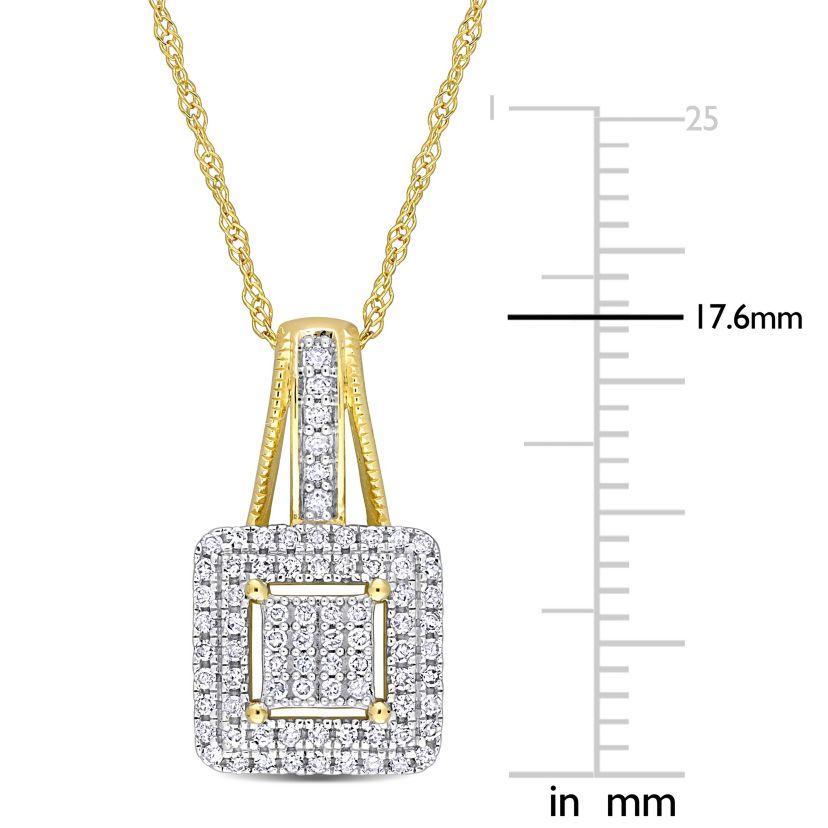 1/4 ct. t.w. Diamond Double Halo Square Cluster Pendant with Chain in 10K Yellow Gold