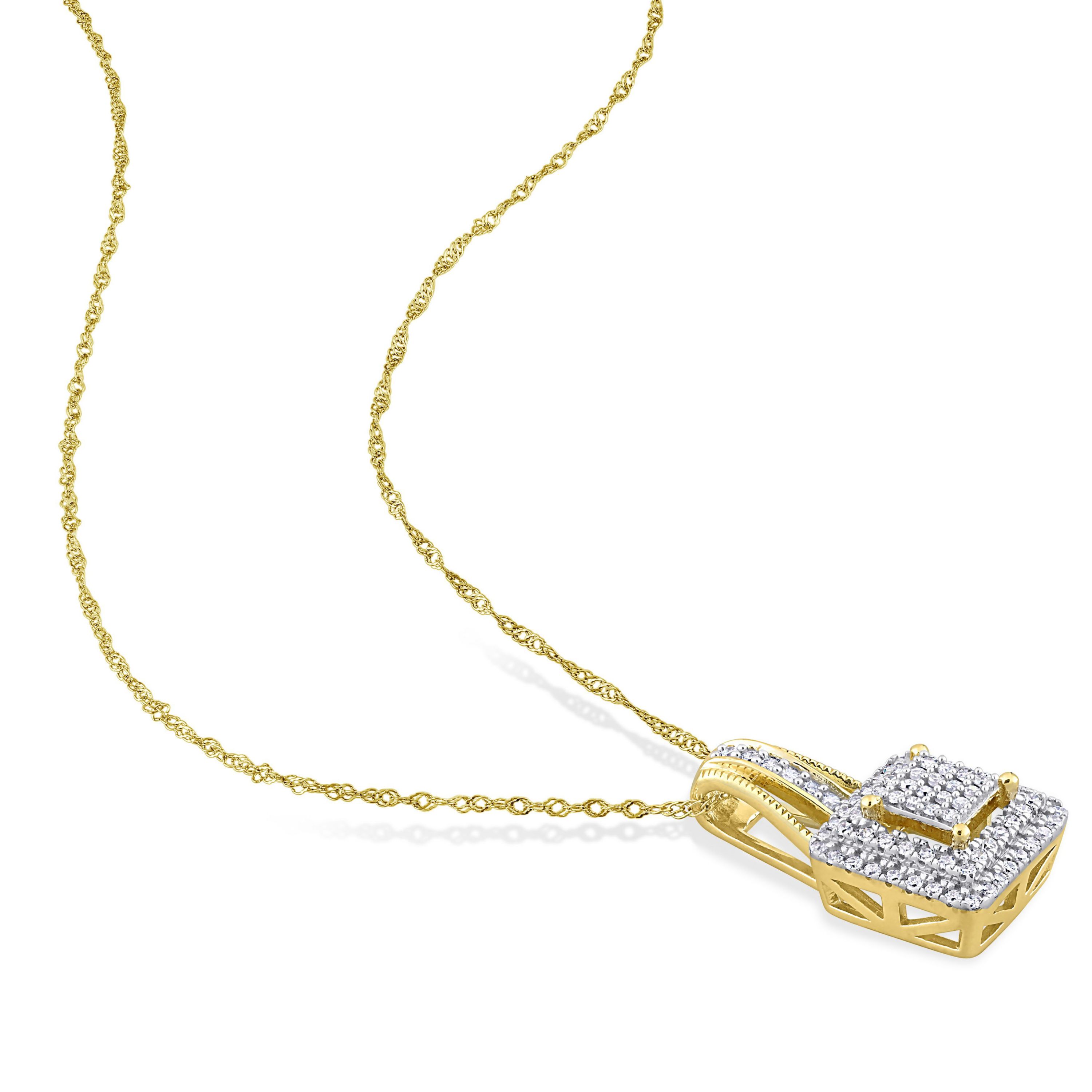 1/4 ct. t.w. Diamond Double Halo Square Cluster Pendant with Chain in 10K Yellow Gold