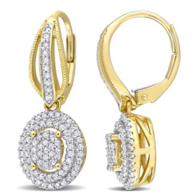 Belk & Co 1/2 ct. t.w. Diamond Double Halo Oval Cluster Drop Leverback Earrings in 10K Yellow Gold -  5400426BLK007536