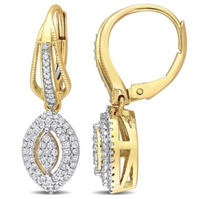 Belk & Co 1/2 ct. t.w. Diamond Double Halo Marquise Cluster Drop Leverback Earrings in 10K Yellow Gold -  5400426BLK007539