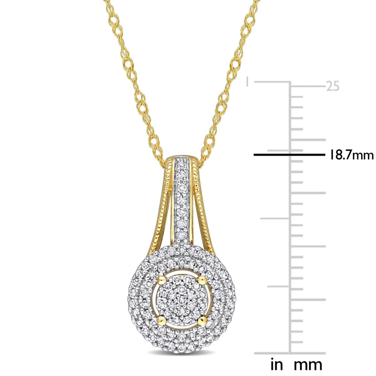 1/4 ct. t.w. Diamond Double Halo Round Cluster Pendant with Chain in 10K Yellow Gold
