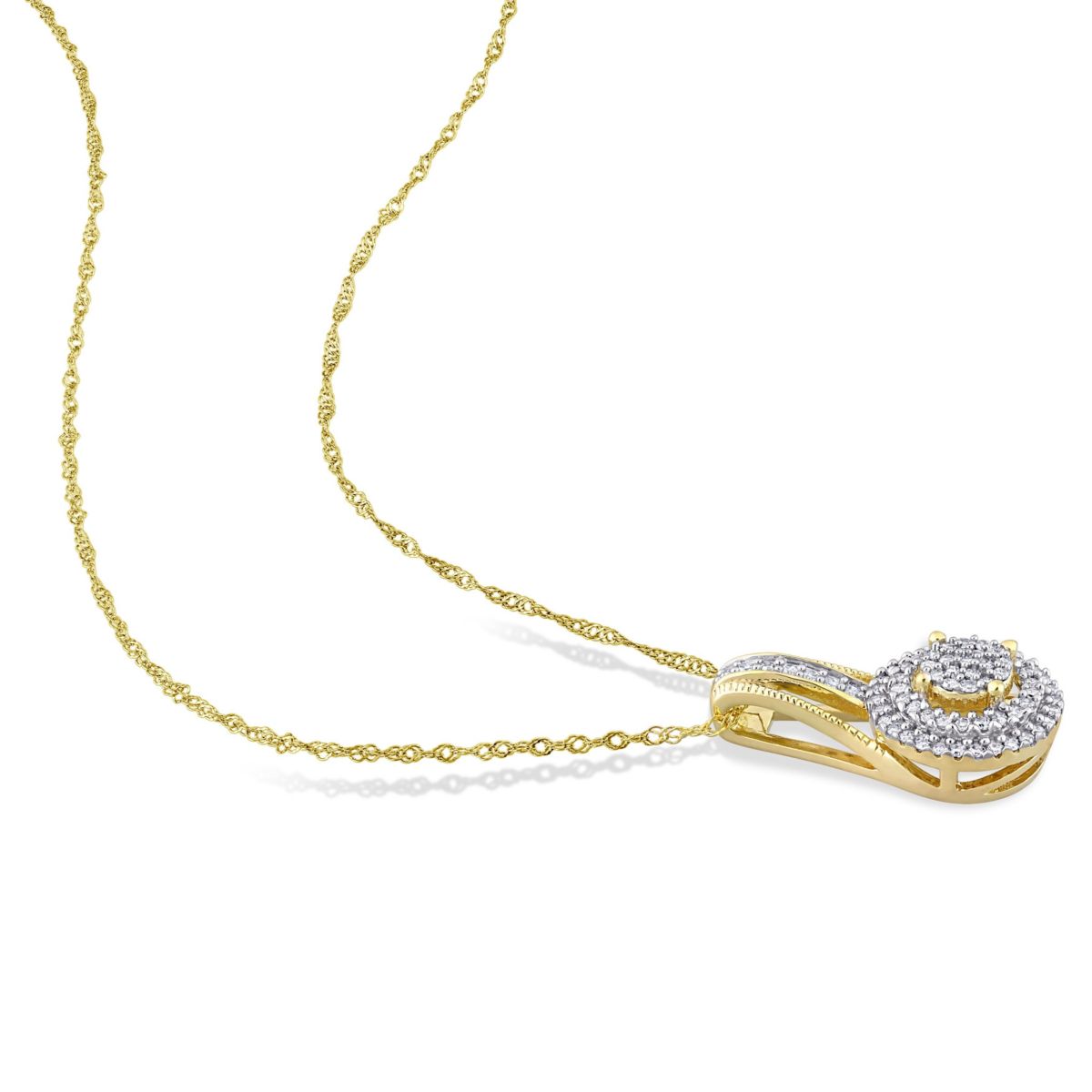 1/4 ct. t.w. Diamond Double Halo Round Cluster Pendant with Chain in 10K Yellow Gold