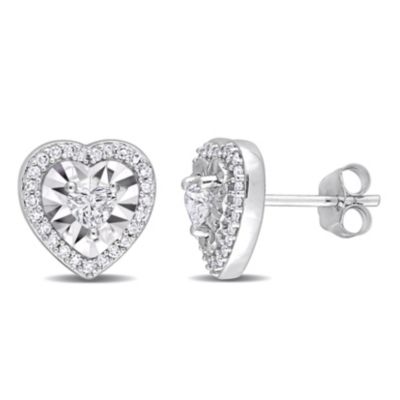 Belk & Co 1/2 Ct. T.w. Heart And Round Diamonds Halo Stud Earrings In 14K White Gold