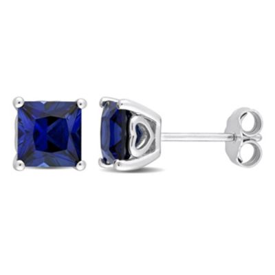 Belk & Co Lab Created 2.68 CT TGW Square Blue Sapphire Earrings in Sterling Silver
